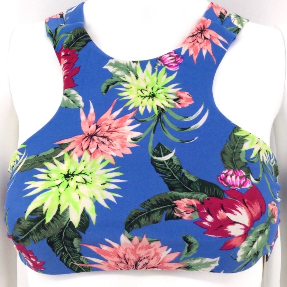NEW TORI PRAVER Bikini Top M Floral High Neck